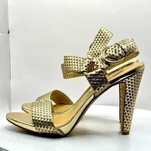 KARL LAGERFELD PARIS Cieone‎ GOLD Dress Sandals LEATHER Ankle Strap Size 7.5